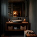 Lucid Origin Cozy Interior Photography Dark Luxury Bathroom Modern Organic Style Walnut Brown 0