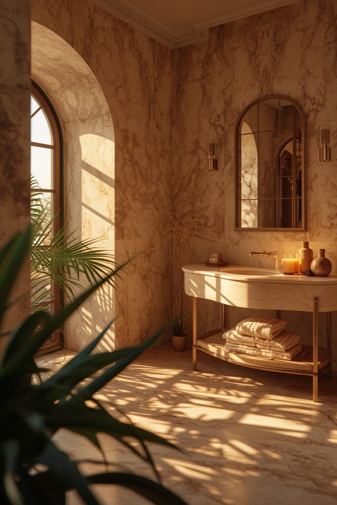 Lucid Origin Serene Interior Photography Warm Marble Ensuite Bathroom Mediterranean Inspired 0